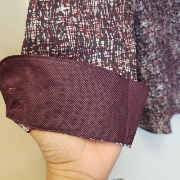 BUGATCHI Shaped Fit Abstract Button Down Shirt In Black Burgundy White Size M - Picture 5 of 16